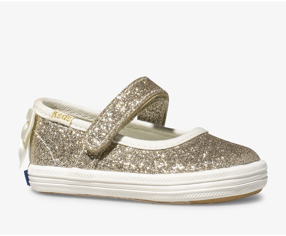 Keds Slip Ons Gold - Kate Spade new york Sloane MJ Glitter Crib - Kids RBNSDE-310